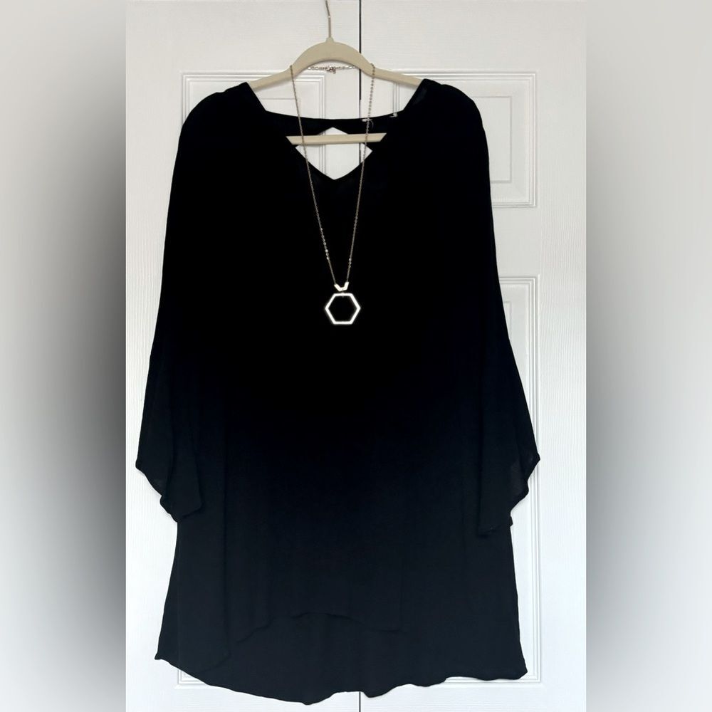 Timeless stretchy & flowy hi-lo black dress with keyhole back! Read description!